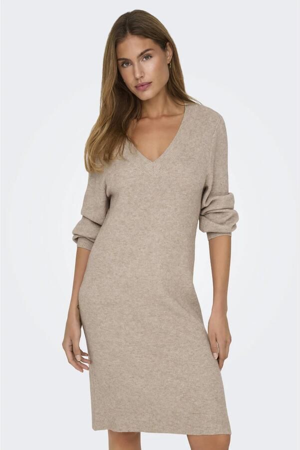 Only Gebreide jurk ONLKATIA LS V-NECK DRESS NCA KNT
