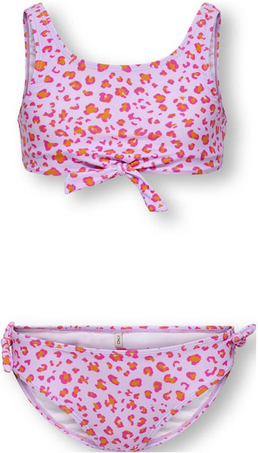 ONLY KIDS GIRL crop bikini met panterprint lila oranje