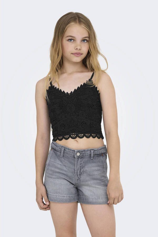 Only KIDS GIRL crop top KOGHONEY zwart Meisjes Viscose V-hals Effen 134 140 - Foto 2