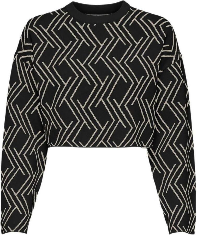 Only KIDS GIRL cropped trui zwart Meisjes Viscose Ronde hals All over print 134 140