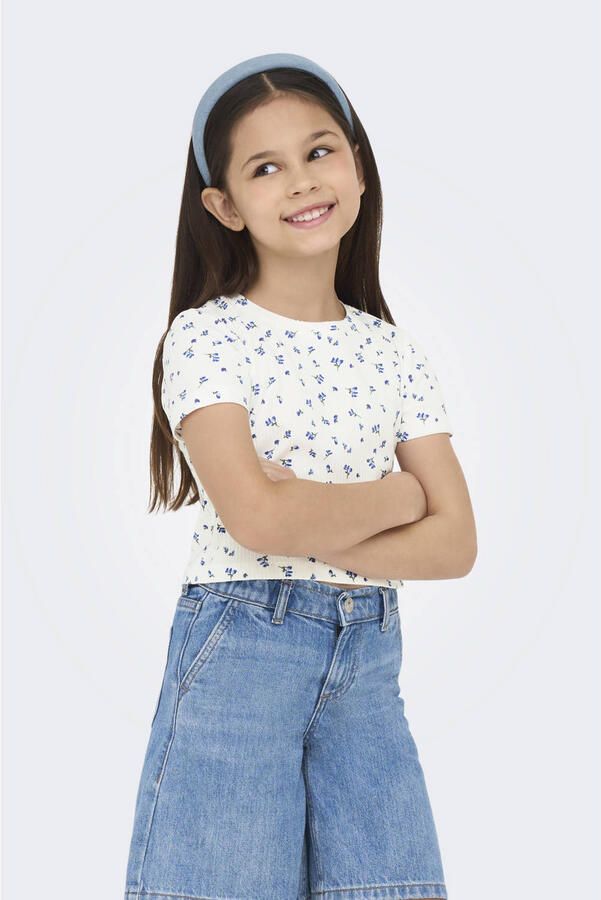 ONLY KIDS GIRL gebloemde T-shirt blauw