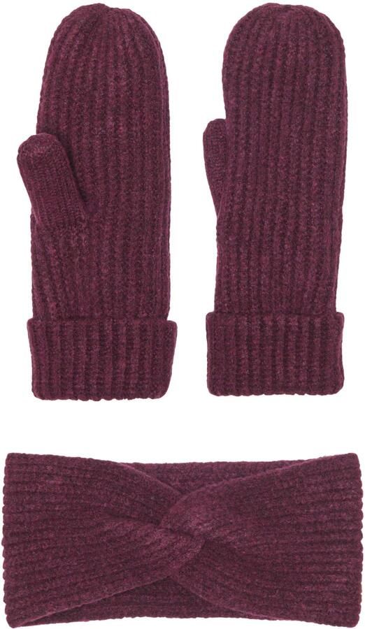 ONLY KIDS GIRL gebreide hoofdband + handschoenen donkerrood Muts sjaal Meisjes Polyester