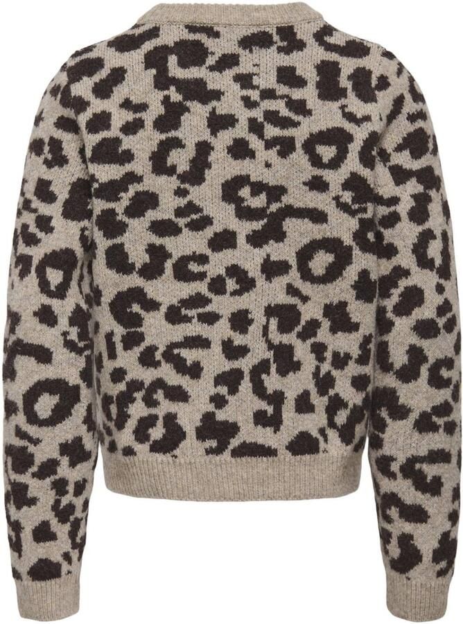 ONLY KIDS GIRL gebreide trui met panterprint en wol zand bruin Beige Meisjes Polyester Ronde hals - Foto 2