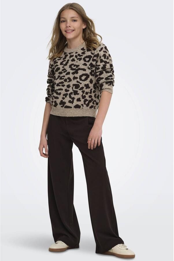 ONLY KIDS GIRL gebreide trui met panterprint en wol zand bruin Beige Meisjes Polyester Ronde hals