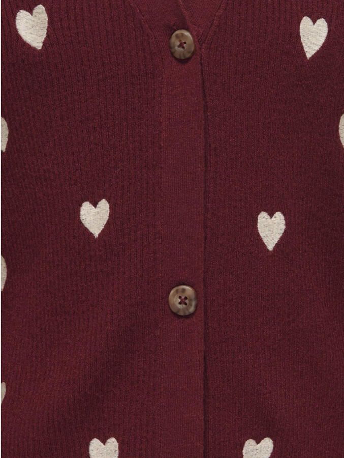 ONLY KIDS GIRL gebreide vest met hartjes en borduursels donkerrood - Foto 2