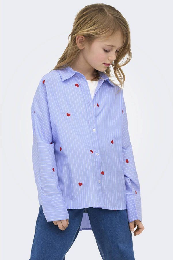 ONLY KIDS GIRL gestreepte blouse met hartjes lichtblauw