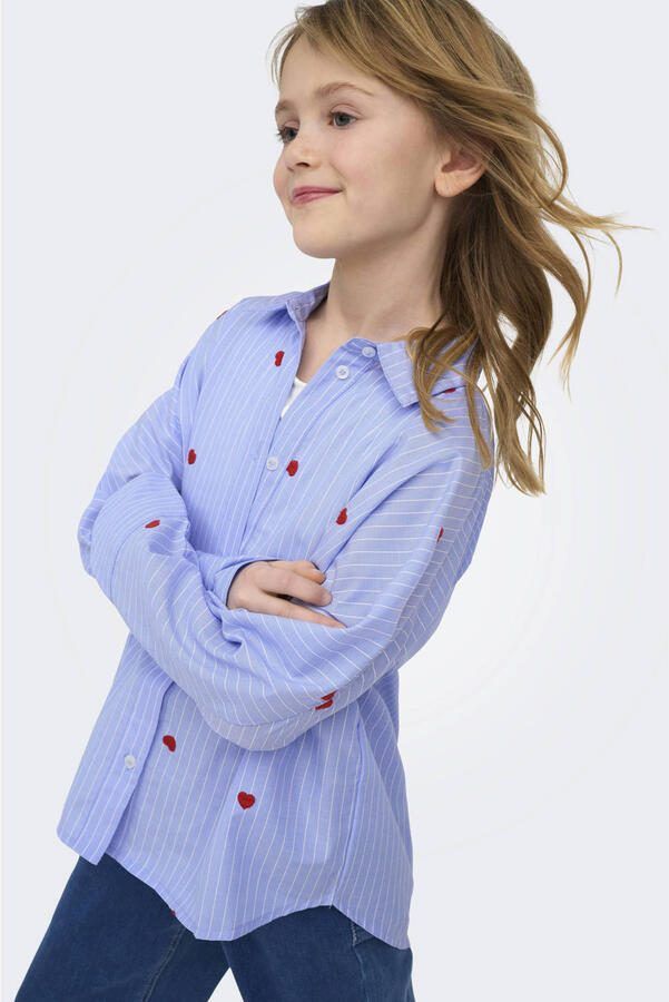 ONLY KIDS GIRL gestreepte blouse met hartjes lichtblauw - Foto 3