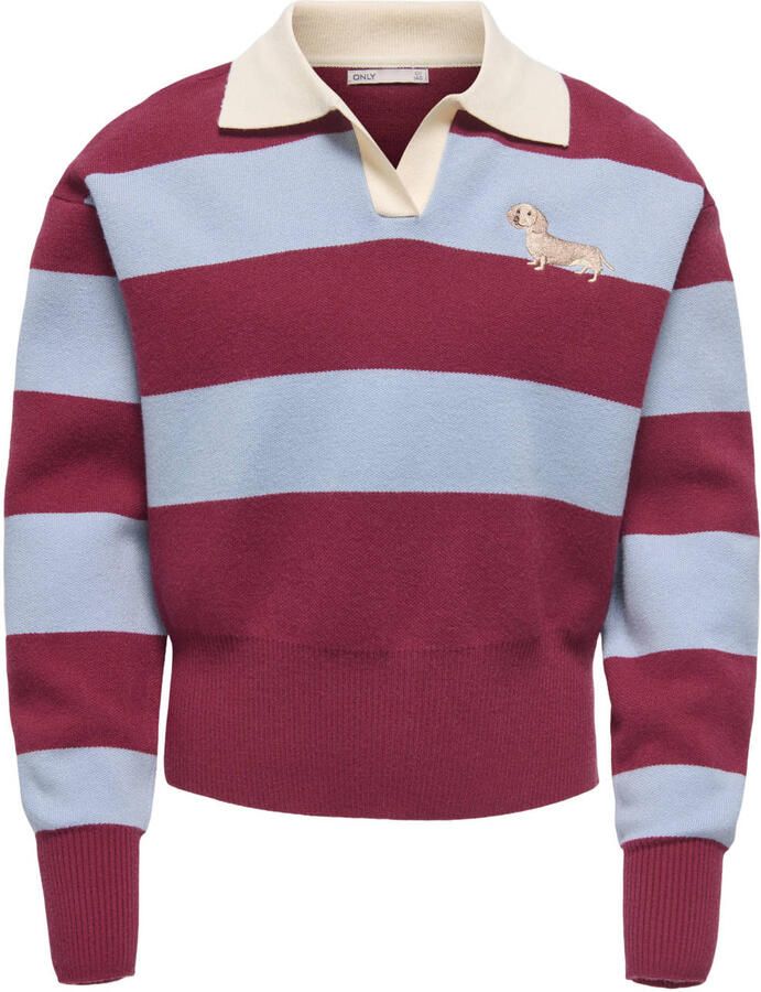 ONLY KIDS GIRL gestreepte gebreide trui donkerrood Meisjes Viscose Polokraag