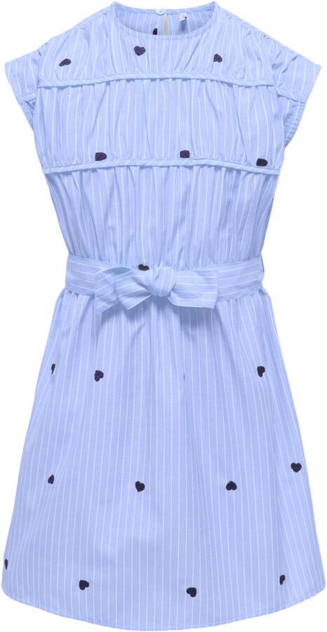 ONLY KIDS GIRL gestreepte korte jurk met hartjes lichtblauw