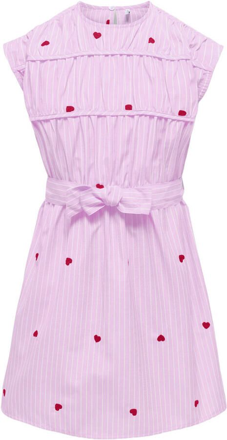 ONLY KIDS GIRL gestreepte korte jurk met hartjes roze