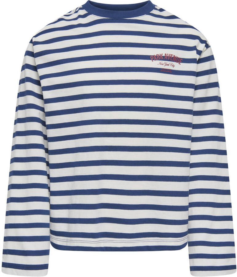 ONLY KIDS GIRL gestreepte longsleeve met backprint blauw wit