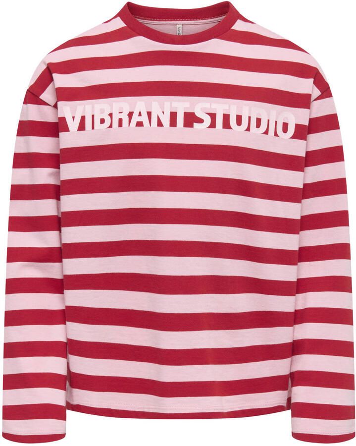 ONLY KIDS GIRL gestreepte longsleeve met tekst rood