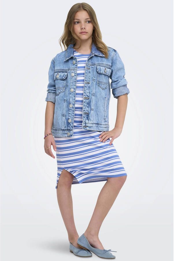 ONLY KIDS GIRL gestreepte maxi jurk lichtblauw