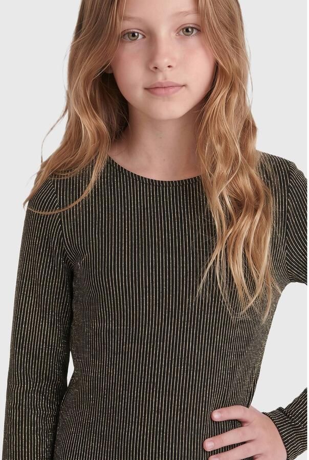 ONLY KIDS GIRL gestreepte midi jurk met glitters zwart goud Meisjes Polyamide Ronde hals - Foto 2