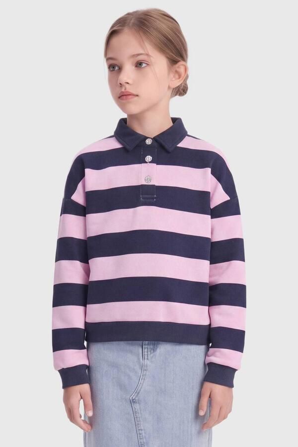 ONLY KIDS GIRL gestreepte sweater donkerblauw roze Streep