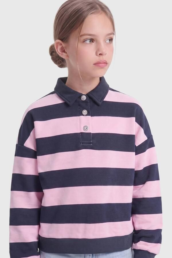 ONLY KIDS GIRL gestreepte sweater donkerblauw roze Streep - Foto 3