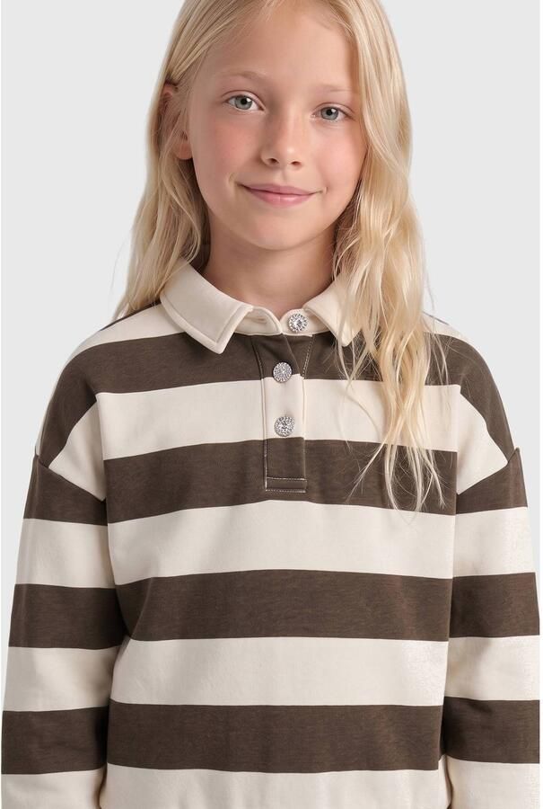 ONLY KIDS GIRL gestreepte sweater ecru donkerbruin Streep