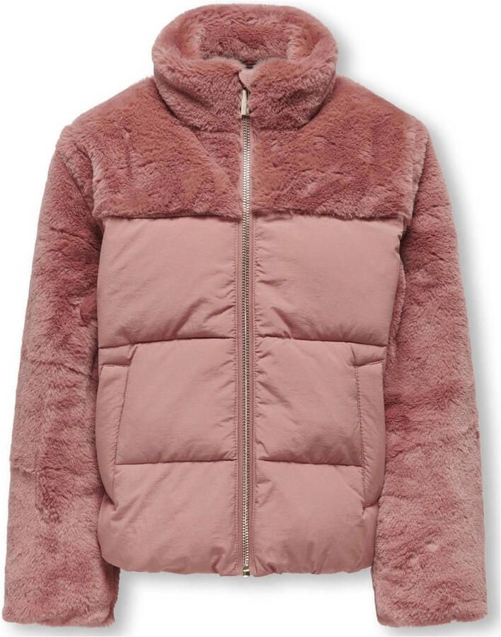 ONLY KIDS GIRL gewatteerde imitatiebont winterjas KOGWANJA oudroze