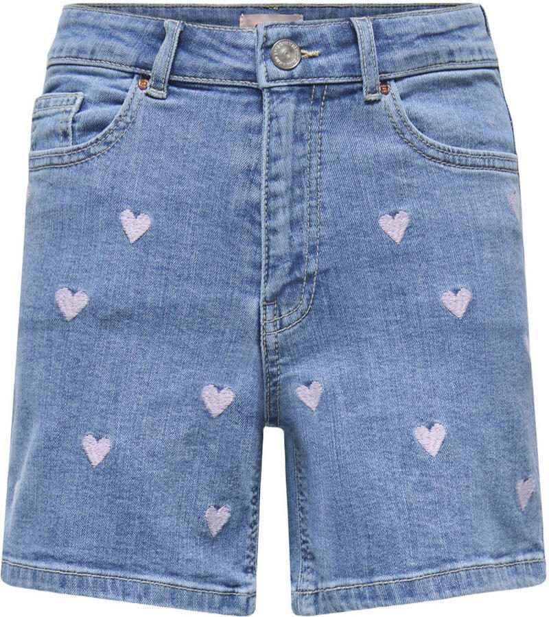 ONLY KIDS GIRL high waist short met hartjes medium blue denim Korte broek Blauw Meisjes Stretchdenim