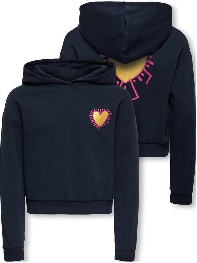 ONLY KIDS GIRL hoodie met backprint donkerblauw