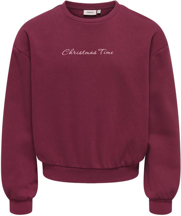 ONLY KIDS GIRL kersttrui met backprint donkerrood Sweater Backprint
