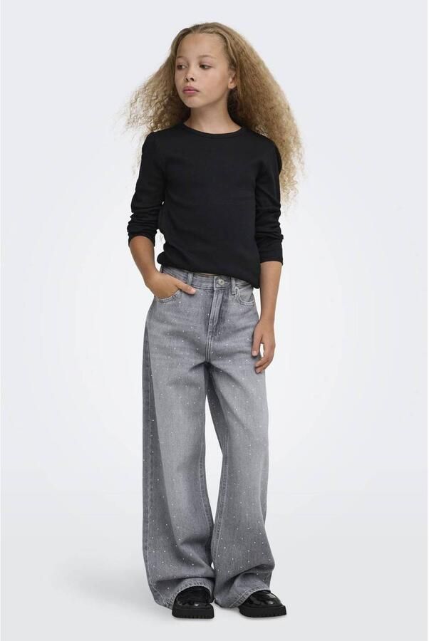 ONLY KIDS GIRL KOGCOBAIN wide leg jeans met strass-steentjes grijs Meisjes Denim