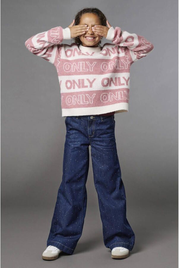 ONLY KIDS GIRL KOGCOMET wide leg jeans met strass-steentjes donkerblauw