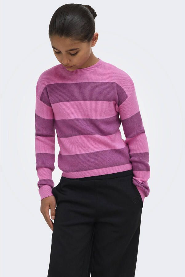 ONLY KIDS GIRL KOGFRANCA gestreepte gebreide trui roze