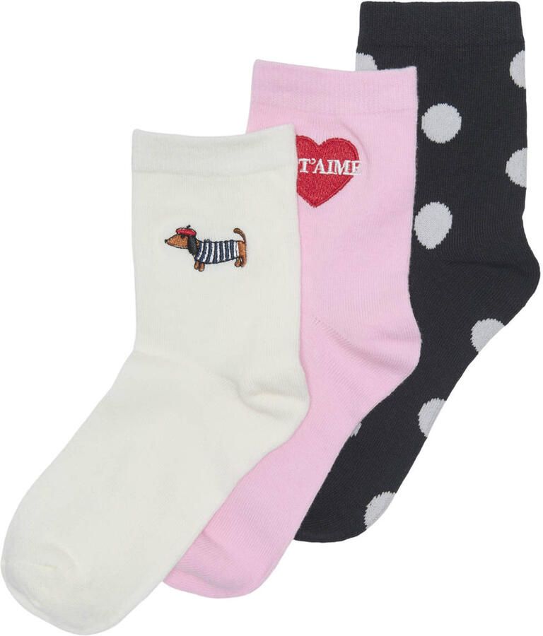 ONLY KIDS GIRL KOGINE sokken met stippen wit roze zwart