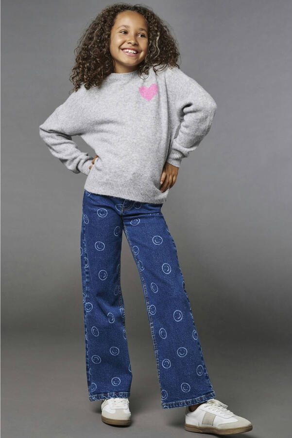 ONLY KIDS GIRL KOGJUICY regular waist wide leg jeans met print donkerblauw