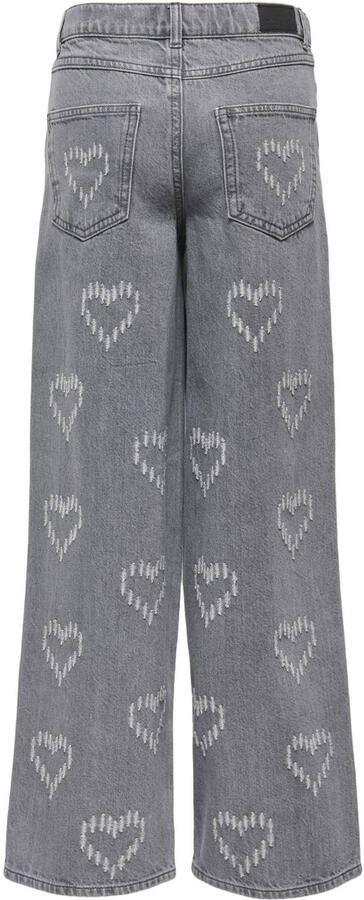 ONLY KIDS GIRL KOGLUMI high waist wide leg jeans met hartjes grey denim