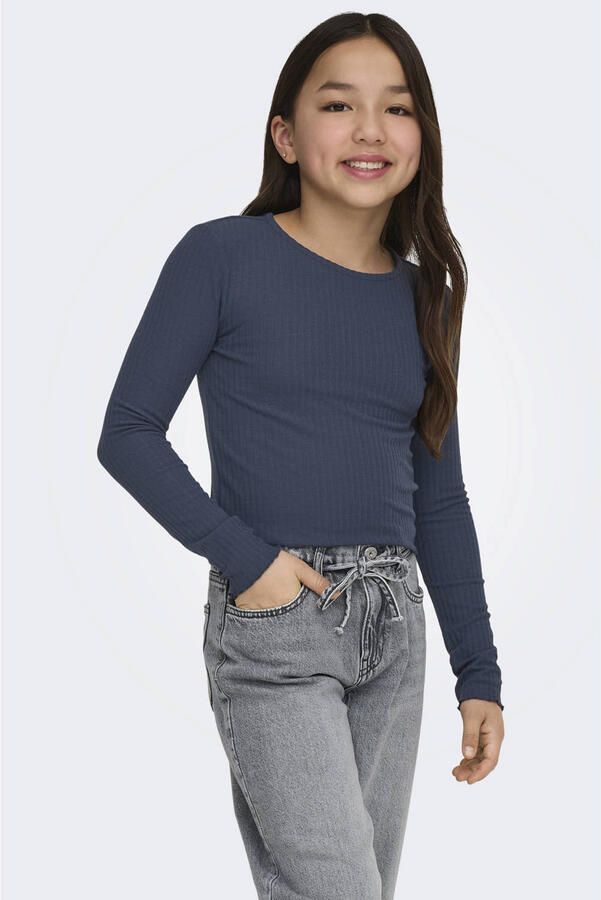 KIDS ONLY Shirt met lange mouwen KOGNELLA L S O-NECK TOP JRS NOOS in korte vorm en met schattige golvende randen aan de zoom