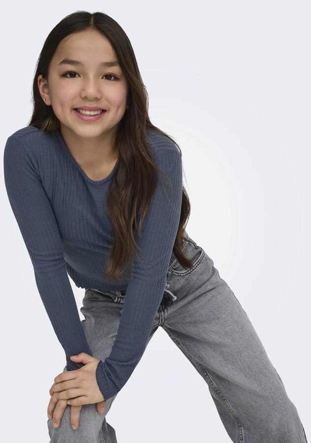KIDS ONLY Shirt met lange mouwen KOGNELLA L S O-NECK TOP JRS NOOS in korte vorm en met schattige golvende randen aan de zoom - Foto 2