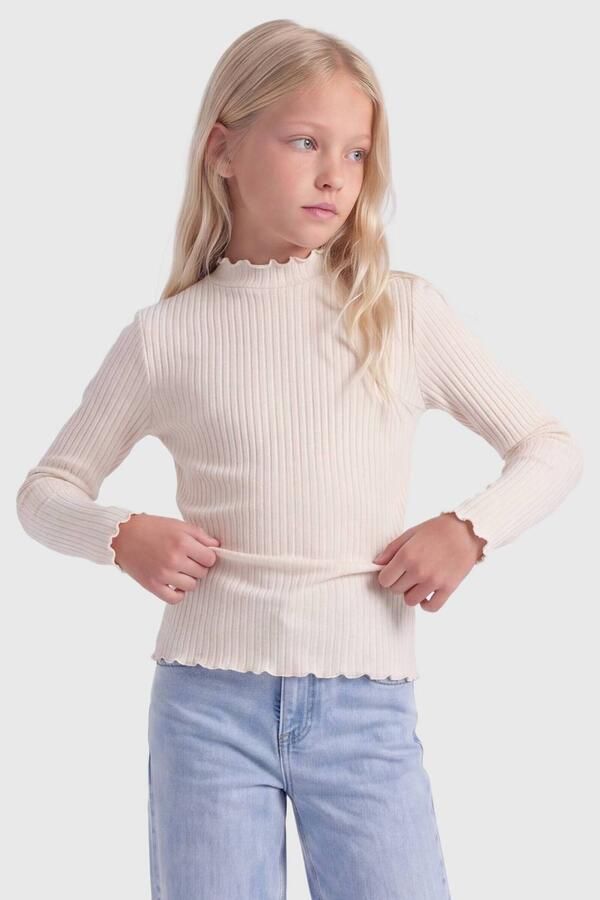 ONLY KIDS GIRL longsleeve ecru Meisjes Viscose Opstaande kraag Effen