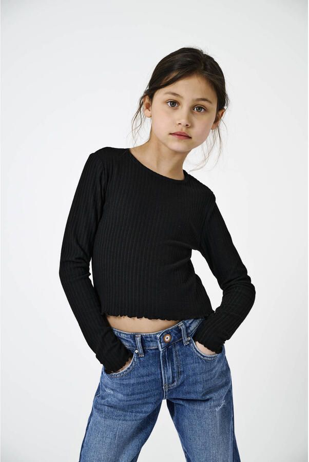 KIDS ONLY Shirt met lange mouwen KOGNELLA L S O-NECK TOP JRS NOOS in korte vorm en met schattige golvende randen aan de zoom