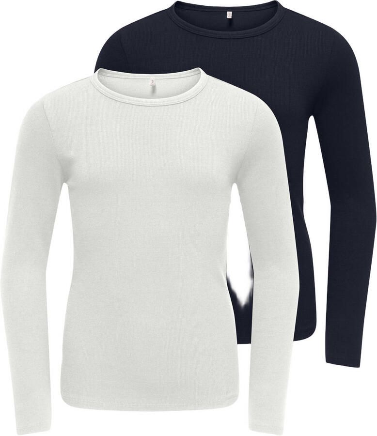 ONLY KIDS GIRL longsleeves donkerblauw + wit (set van 2)
