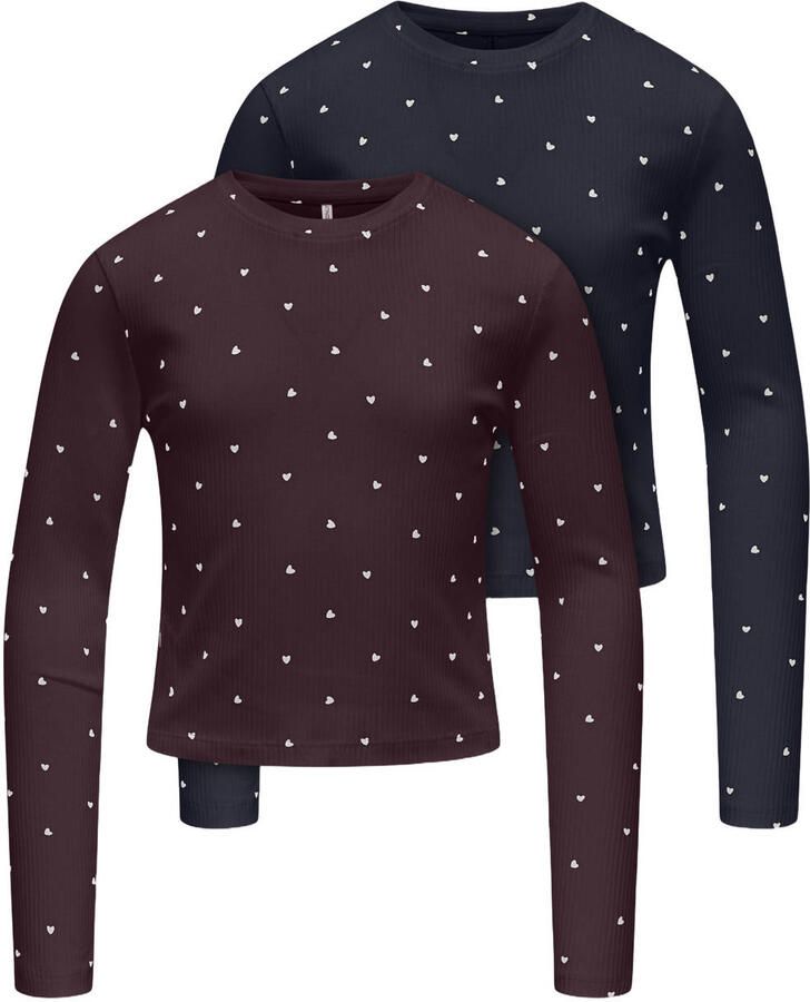 ONLY KIDS GIRL longsleeves met hartjes donkerrood (set van 2)