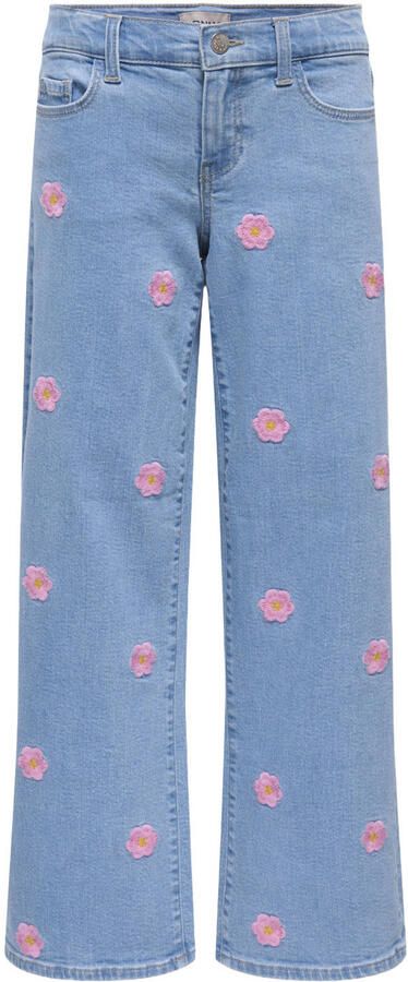 ONLY KIDS GIRL low waist gebloemde wide leg jeans light blue denim