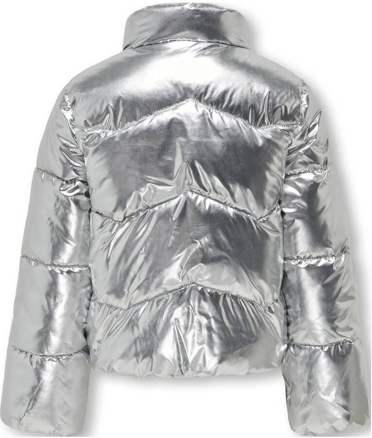 ONLY KIDS GIRL metallic gewatteerde winterjas KOGPEARL zilver metallic