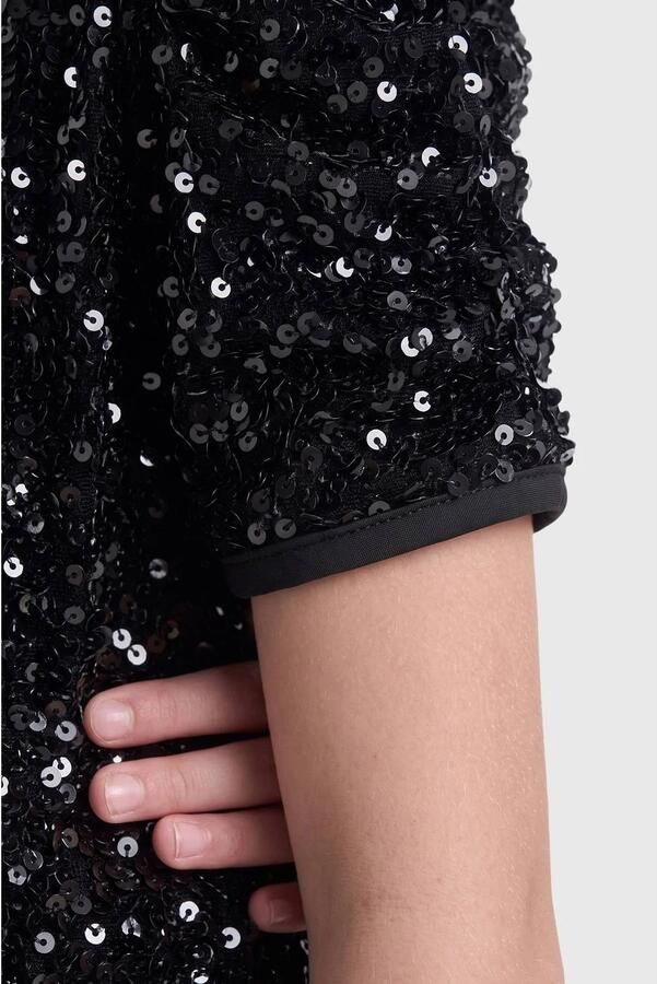 ONLY KIDS GIRL midi jurk met pailletten zwart Meisjes Polyester Ronde hals - Foto 2