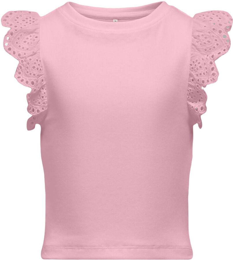 ONLY KIDS GIRL mouwloze top met broderie roze