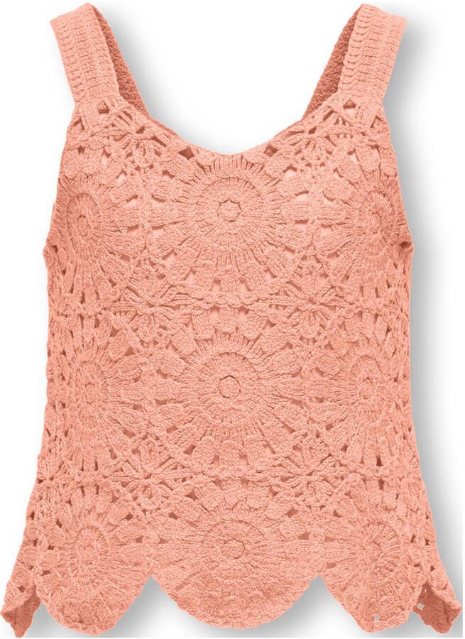 ONLY KIDS GIRL mouwloze top zalm gehaakt