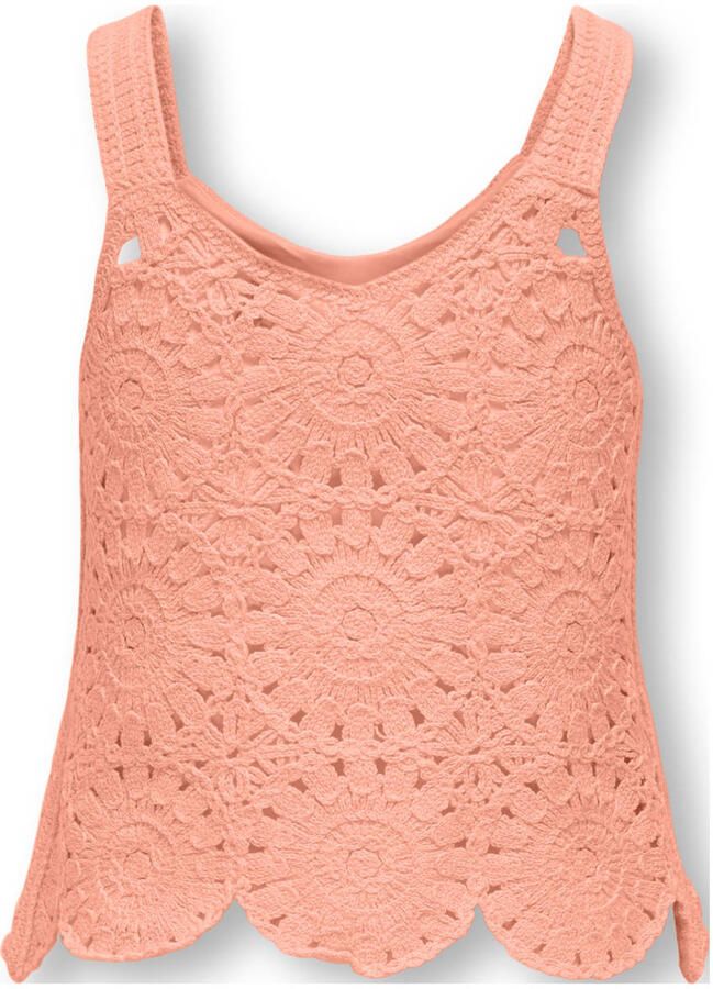 ONLY KIDS GIRL mouwloze top zalm gehaakt - Foto 3