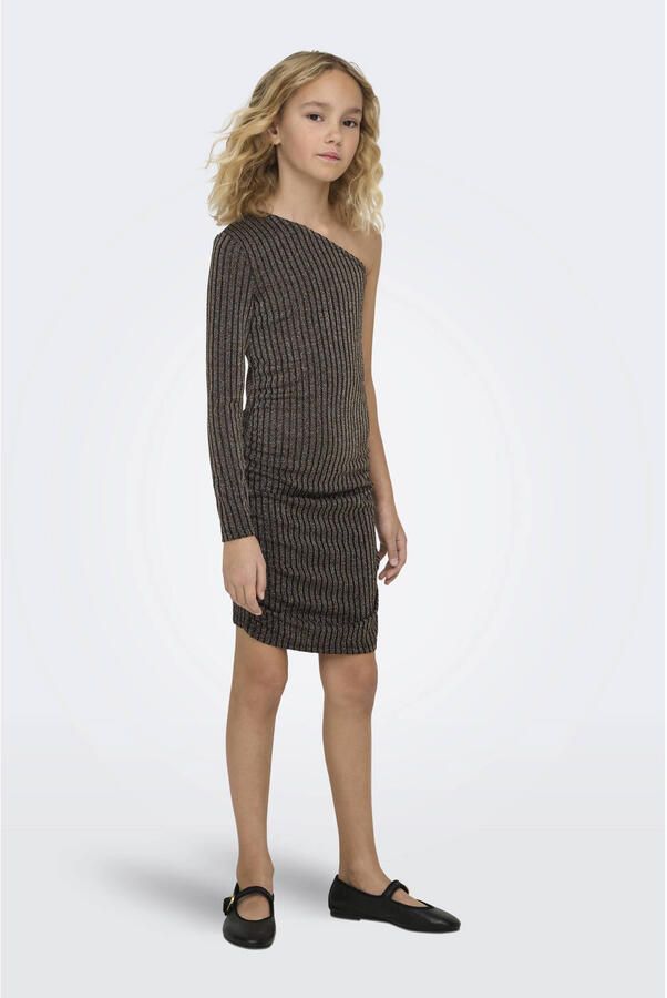 ONLY KIDS GIRL one shoulder jurk met glitters zwart lichtgoud