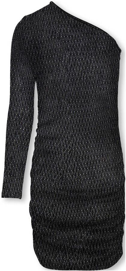 ONLY KIDS GIRL one shoulder jurk met glitters zwart zilver