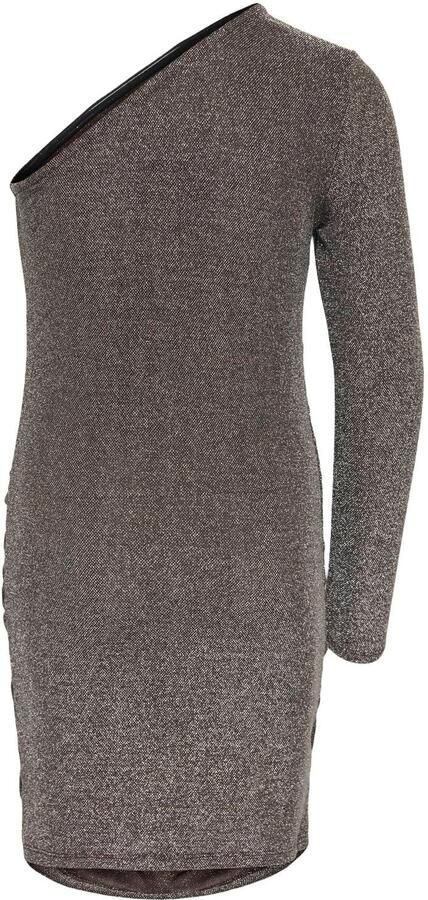 ONLY KIDS GIRL one shoulder midi glitterjurk met glitters donkerbruin