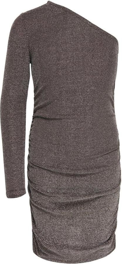 ONLY KIDS GIRL one shoulder midi glitterjurk met glitters donkerbruin - Foto 3