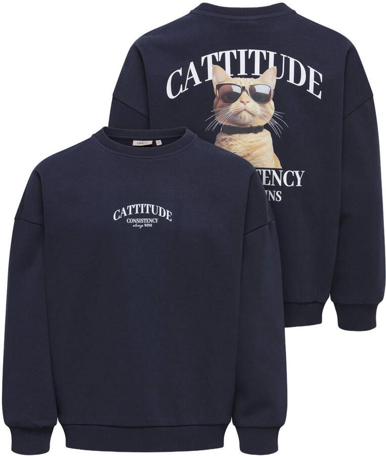 ONLY KIDS GIRL oversized gebreide sweater met backprint donkerblauw - Foto 2