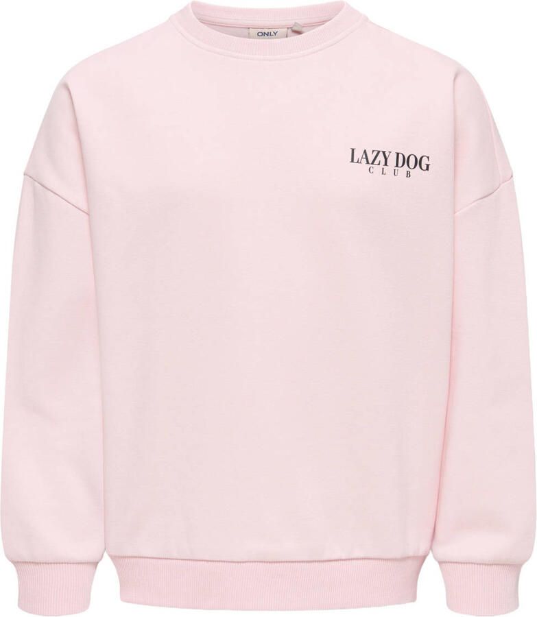ONLY KIDS GIRL oversized gebreide sweater met backprint lichtroze