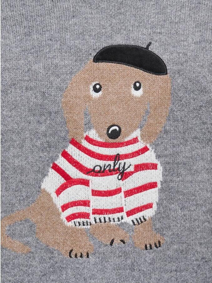ONLY KIDS GIRL rechtvallende gebreide trui met print grijs Meisjes Acryl Ronde hals - Foto 2